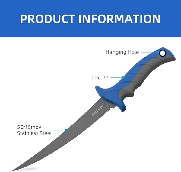 ANTOWIN Fish Fillet Knife- 9 Inch Boning Knife Super Sharp Professional Knives for Meat Poultry Cutting,Small Tool Fishing Gear for Outdoor Camping Survival Hiking-Gifts for Men(9'') - Image 4