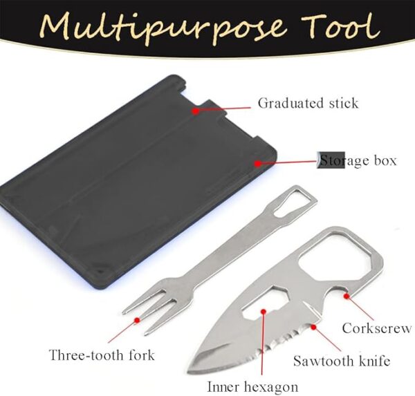 Pocket Credit Knife and Fork Ultra thin Camping Utensils,Stainless Steel Outdoor Survival Multipurpose Tool with Measuring Ruler Bottle Opener,4 in 1 Tool Kit Pocket Tools - Image 4