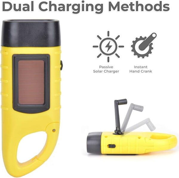 AT5503 ABS Plastic Solar Hand Crank Flashlight Emergency LED Portable Torch for Climbing Camping Safety Weather Emergency Pack (Yellow) , LED Emergency Flashlight , Flashlight Hand Crank Flashlight - Image 6