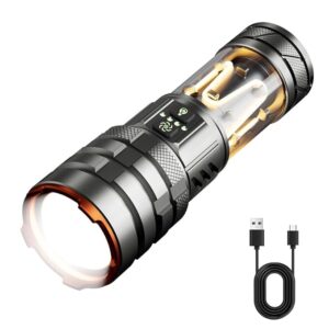 Torches LED Super Bright 5000 High Lumen, Rechargeable Torch with Camping Light, Zoomable, 11 Light Modes, Long Battery Life, Waterproof Powerful Tactical Torch for Camping, Dog Walking, Emergency