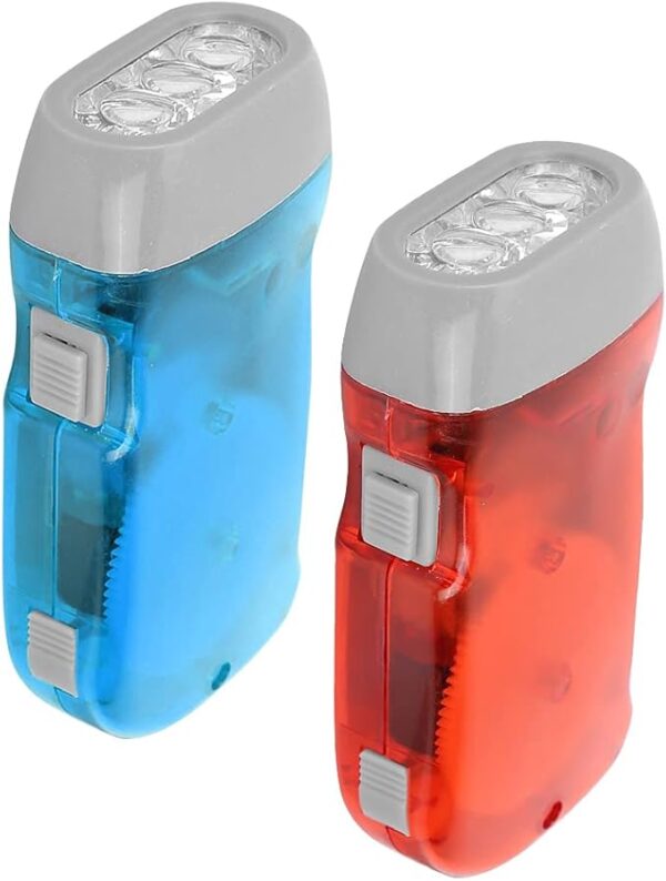 LED Torch Emergency Flashlight Lamp , Hand Crank Flashlight , Outdoor Mini Manual Hand Crank Torch for Camping Home Car Emergency Survival Gear Self Powered Charging Torch Dynamo(Red and blue) , Fla - Image 2