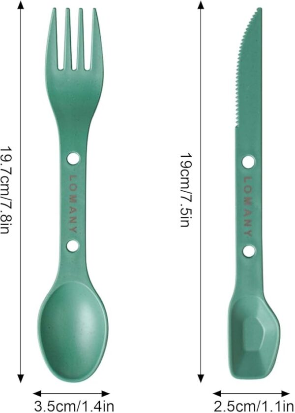 Reusable 4-in-2 Combo Camping Utensil Set, 4 Sets Spoon-Fork-Knife Travel Utensils, Portable Plastic Cutlery Backpacking Gear for Lunch Hiking Outdoor Survival (Green, Orange, Blue, Grey) - Image 3