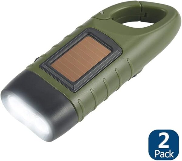 Simpeak 2-Pack Hand Crank Solar Powered Flashlight, Emergency Rechargeable LED Flashlight, Survival Flashlight, Quick Snap Carbiner Dynamo Flashlight Torch for Outdoor Sports - Image 3