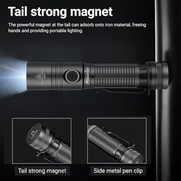 ALONEFIRE H60 LED Flashlight 1800 High Lumens Super Bright USB C Rechargeable 6 Adjustable Modes Waterproof Flash Light with Battery, Lanyard for Camping Emergency Hiking Home(Black) - Image 4