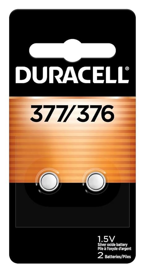 Duracell 377/376 Silver Oxide Button Batteries, 2 Count (Pack of 1), Battery with Long-Lasting Power for Watches, Calculators, and More
