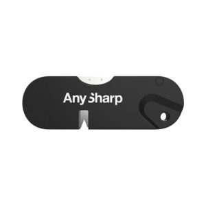 AnySharp Tactical Pocket Knife Sharpener, Outdoor Survival Gear, Portable Diamond Tungsten Tools, Firestarter Included, Ideal for Camping, Fishing, Hunting, Black, ABS