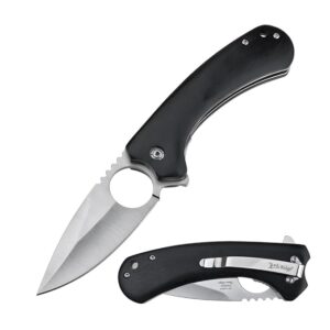 Elk Ridge Drop Point Folding Knife, 3.48" Satin Blade, Wood Handle, Pocket Clip, 8.18" Overall Length, Survival, EDC (Black)
