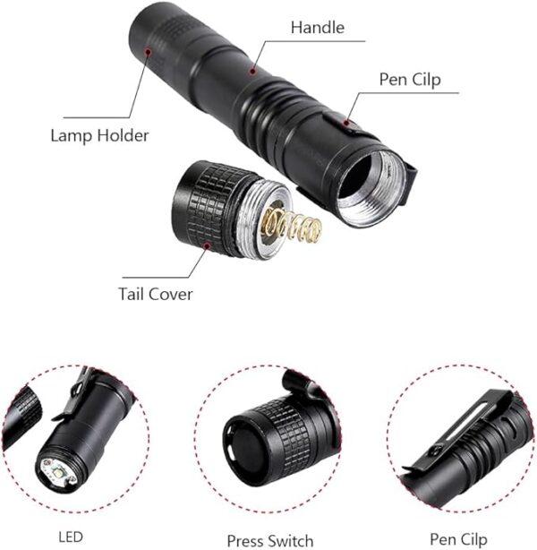 5 Pack Mini Flashlight Small Flashlights LED Powerful High Lumens Tactical Pen Light with Clip,Slim Portable Pocket Compact Torch for Emergency Inspection AAA Battery Water-Resistant - Image 4