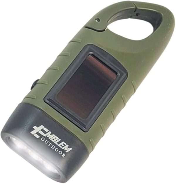 Emblem OD Hand Crank Solar Powered Flashlight, Emergency Rechargeable LED Survival Flashlight with Dynamo Crank and Carbiner Clip. Solar Rechargeable No Batteries Req. Go Bag Supplies. Green (1 Pack) - Image 2