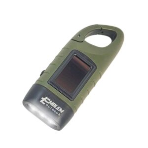Emblem OD Hand Crank Solar Powered Flashlight, Emergency Rechargeable LED Survival Flashlight with Dynamo Crank and Carbiner Clip. Solar Rechargeable No Batteries Req. Go Bag Supplies. Green (1 Pack)