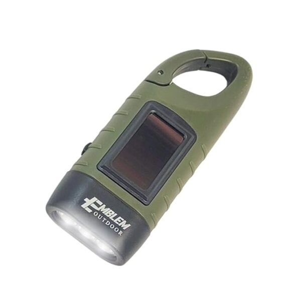 Emblem OD Hand Crank Solar Powered Flashlight, Emergency Rechargeable LED Survival Flashlight with Dynamo Crank and Carbiner Clip. Solar Rechargeable No Batteries Req. Go Bag Supplies. Green (1 Pack)
