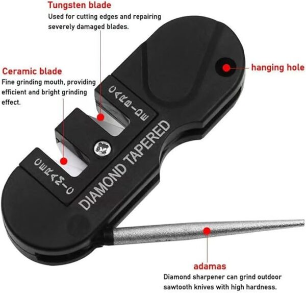 Pocket Knife Sharpener & Survival Tool,Preset Carbide and Ceramic Stone Sharpeners Fold-Out Diamond Coated Rod Outdoor Hunting Knife & Hook Sharpener, Handheld, Compact, Lightweight, Multiuse - Image 4