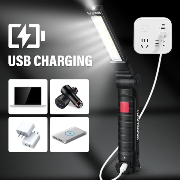 LED Work Light Rechargeable Flashlight, Tool Gifts for Men Him Husband, Mechanic Torch Grill Light Foldable Inspection Lamp with Magnetic Base 5 Modes 360Â° Rotate for Car Emergency Repair 2 Pack - Image 5
