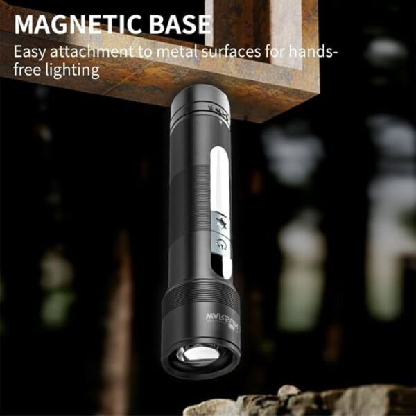 WARSUN Magnetic Flashlight 1200 Lumens Rechargeable High Lumen LED Torch, Super Bright Zoomable Light with COB Side Beam, Battery Indicator, for Emergency & Outdoor Use - Image 4