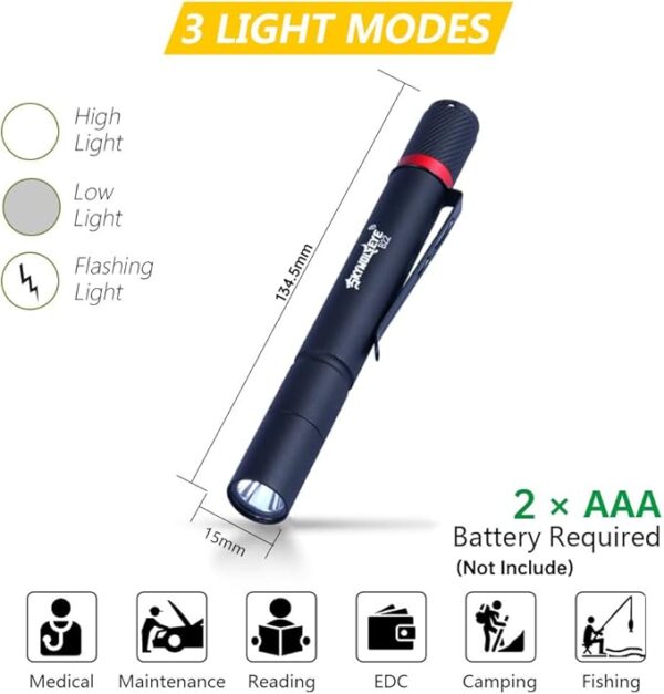 10 Pack LED Pen Flashlight, Pen Light Flashlights Pocket Clip, 3 Mode Penlight, Ultra Bright Mini Pen Lights, IP67 Small Waterproof Penlights for Outdoor Inspection Work, Emergency - Image 4