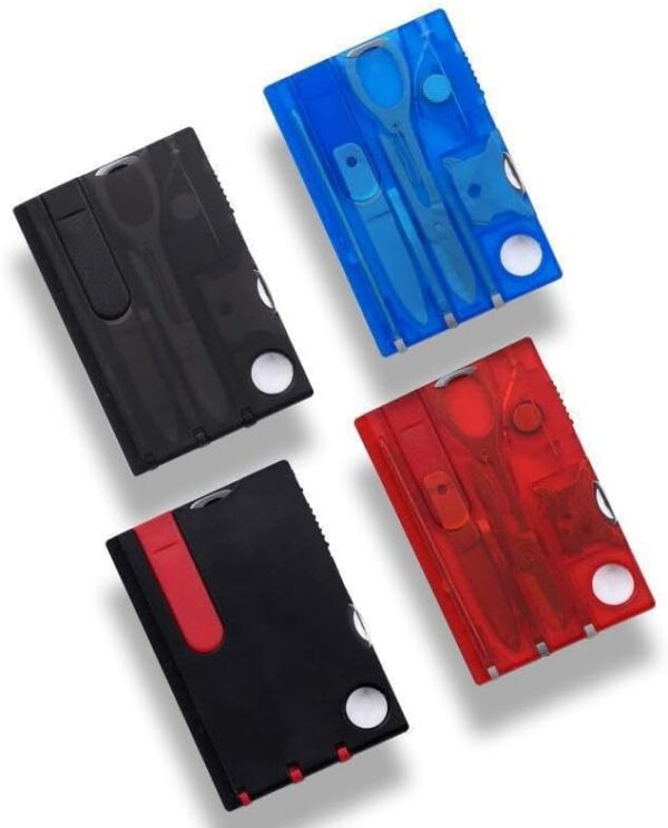 Red Outdoor Survival Bottle Opener Card Multi Tool Outdoor Barbecue Knife Camping Tool Hiking LED Light Magnifier EDC Tool Gear Multitools, Lite Pocket Tool Kit - Image 3