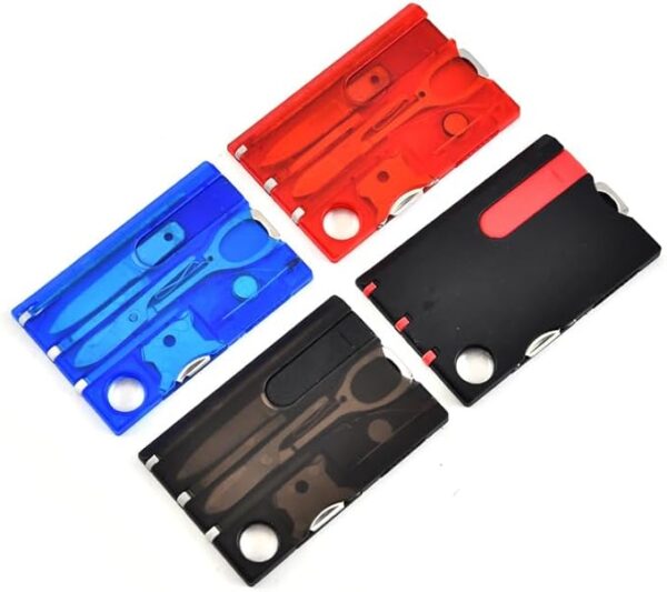 Red Outdoor Survival Bottle Opener Card Multi Tool Outdoor Barbecue Knife Camping Tool Hiking LED Light Magnifier EDC Tool Gear Multitools, Lite Pocket Tool Kit - Image 6