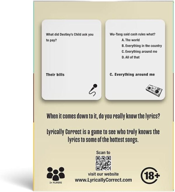 Lyrically Correct 90's and 2000's Hip Hop & R&B Music Trivia Card Game for Friends, Fun Party Game for Adults, Family Gatherings, Game Nights, and Finish The Lyrics Challenge - Image 4