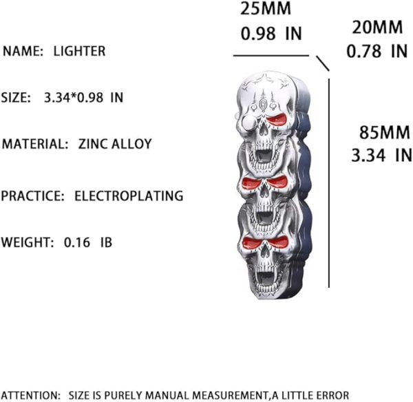 Butane Torch Lighter,Metal Multi-Function Lighter,Windproof Lighter,Eagle Skull Cool Design,Refillable Adjustable,Outdoor Survival Tool,Gifts for Men(No Gas) (Skull) - Image 11