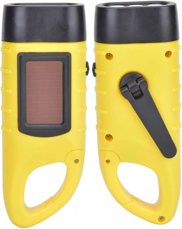 AT5503 ABS Plastic Solar Hand Crank Flashlight Emergency LED Portable Torch for Climbing Camping Safety Weather Emergency Pack (Yellow) , LED Emergency Flashlight , Flashlight Hand Crank Flashlight - Image 2