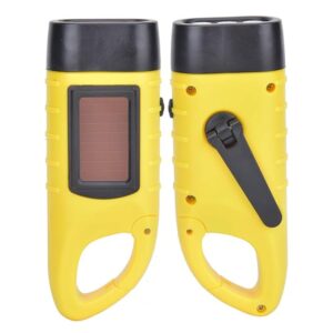 AT5503 ABS Plastic Solar Hand Crank Flashlight Emergency LED Portable Torch for Climbing Camping Safety Weather Emergency Pack (Yellow) , LED Emergency Flashlight , Flashlight Hand Crank Flashlight