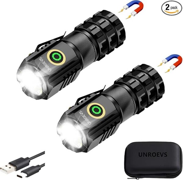2-Pack XC06 Mini Flashlight Rechargeable,Pocket Flashlight with Magnet,Super Bright Small Compact Flashlight,5 Modes EDC Flashlight for Camping,Emergency. - Image 2