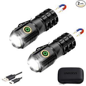 2-Pack XC06 Mini Flashlight Rechargeable,Pocket Flashlight with Magnet,Super Bright Small Compact Flashlight,5 Modes EDC Flashlight for Camping,Emergency.
