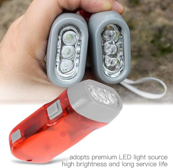 LED Torch Emergency Flashlight Lamp , Hand Crank Flashlight , Outdoor Mini Manual Hand Crank Torch for Camping Home Car Emergency Survival Gear Self Powered Charging Torch Dynamo(Red and blue) , Fla - Image 3