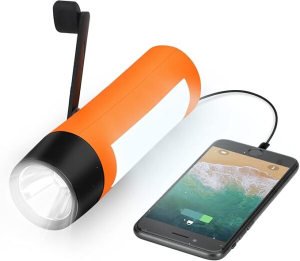 Rechargeable Hand Crank Flashlight/Generator/USB Charger for Phone and Emergency Survival Situations (Orange) - Image 2