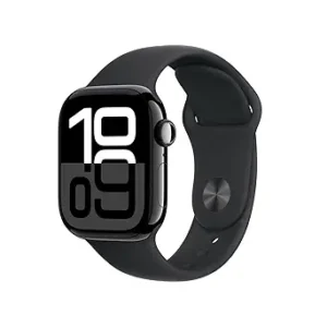 Apple Watch Series 10 [GPS 42mm case] Smartwatch with Jet Black Aluminium Case with Black Sport Band - S/M. Fitness Tracker, ECG App, Always-On Retina Display, Water Resistant