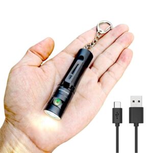 U3 Mini Keychain Flashlight USB C Rechargeable Side Switch 500 Lumens High Bright with Built-in Battery Tiny Small Torch for Everyday EDC Emergency Dog Walking Camping Hiking