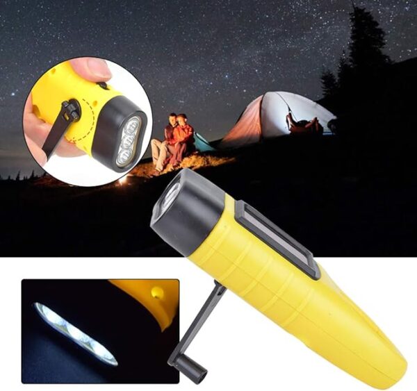 AT5503 ABS Plastic Solar Hand Crank Flashlight Emergency LED Portable Torch for Climbing Camping Safety Weather Emergency Pack (Yellow) , LED Emergency Flashlight , Flashlight Hand Crank Flashlight - Image 5