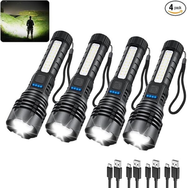 Rechargeable Flashlights High Lumens, 7Mode Flashlights Rechargeable, Super Bright Flashlight, Adjustable Tactical Flashlight, High Powered Flash Light, LED Flashlight for Emergency Home 4Pack - Image 2