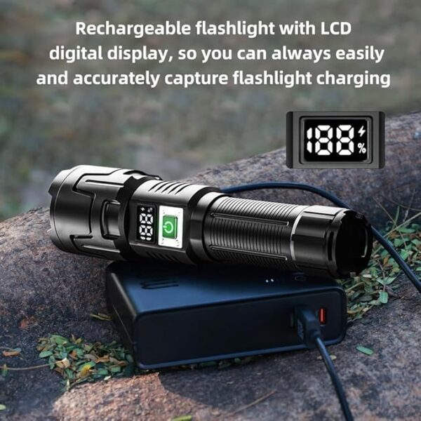 Rechargeable High Lumen LED Flashlight, 90,000 Lumens with Zoom, 3 Modes, IPX6 Water Resistant, Powerful Handheld Flashlight for Emergencies, Camping and Hiking - Image 5