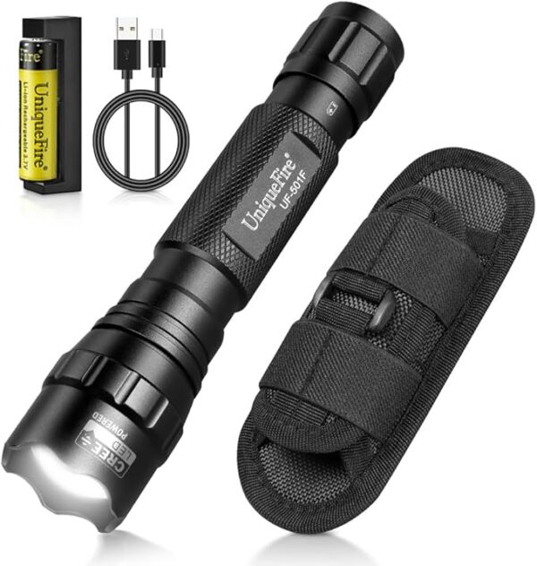 UniqueFire 501F Small Tactical Flashlight with Holster, 5 Modes Mini CREE LED Zoomable Flashlight High Lumen Torch with IPX-65 Waterproof EDC Flashlight Bright Flash Light for Daily use,Emergencies - Image 2