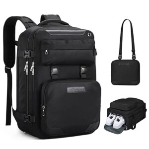 Maelstrom Travel Backpack for Women Men,35L Laptop Backpack Fits 17-Inch Laptop,Waterproof Carry On Backpack for Airplanes with Detachable Crossbody Bag&Shoe Compartment,Black, Large