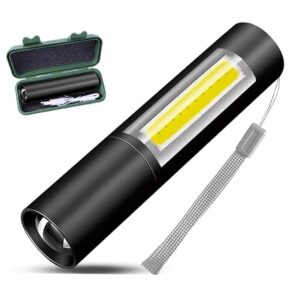 Rechargeable Mini Handheld Flashlights Portable Pocket Super Bright Flashlight Strong LED Flash Light with Side Light for Home Outdoor Emergency (Black)