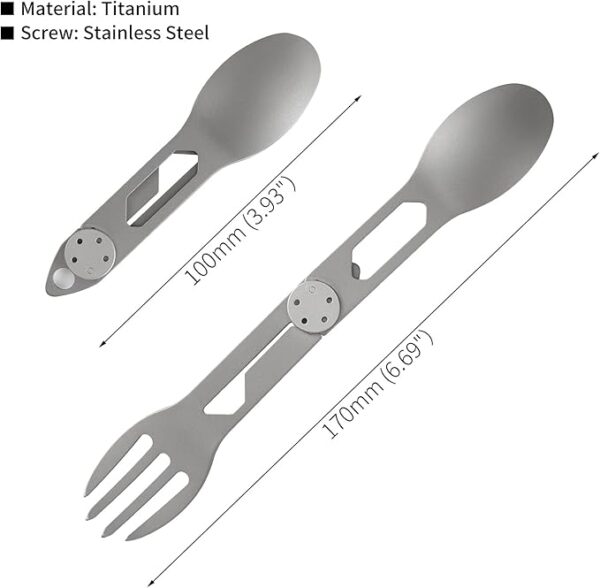 CMB Made Knives Titanium 2 in 1 Folding Fork and Spoon Combo Lightweight Camping Utensil, Spork for Backpacking, Hiking, Outdoor Survival Cutlery EDC Tool CMB-E01 - Image 3