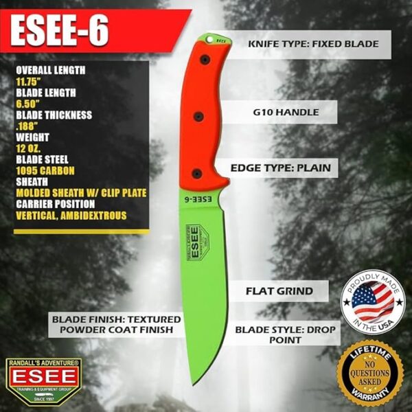 ESEE Knives 6P Fixed Blade Knife w/Molded Polymer Sheath - Image 4
