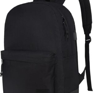 SUPACOOL Casual Laptop Backpack for Men and Women, School Backpack for Boys and Girls, College Bookbag, USB Charging Port, Lightweight Back Pack(Black)