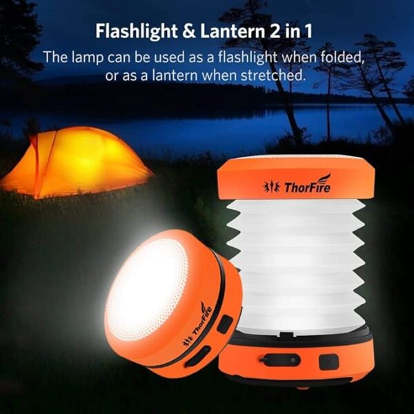 ThorFire LED Camping Lantern Lights Hand Crank USB Rechargeable Lanterns Collapsible Mini Flashlight Emergency Torch Night Light Tent Lamp for Camping Hiking Tent Garden Patio - CL01 - Image 3