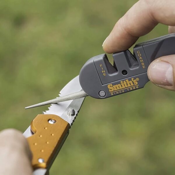 Smith's PP1 Pocket Pal Knife Sharpener Preset Carbide & Ceramic Stone Sharpeners Fold-Out Diamond Coated Rod Outdoor Hunting Knife & Hook Sharpener, Handheld, Compact, Lightweight, Multiuse - Image 6