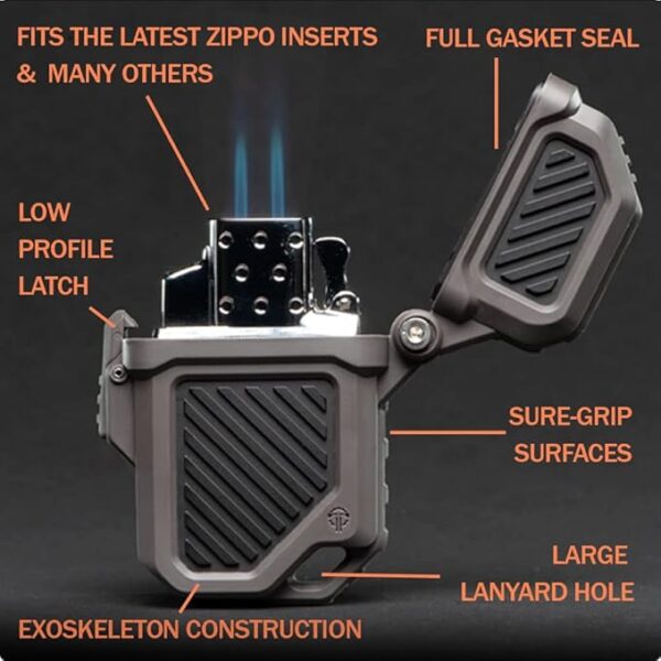 Thyrm PyroVault 2.0 Lighter Armor Compatible with Zippo Inserts, for Protection, Less Evaporation, and Retention, Made in The USA (Urban (Dark Urban Grey + Black)) - Image 5
