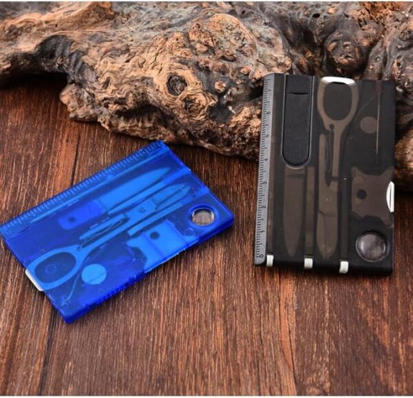 Red Outdoor Survival Bottle Opener Card Multi Tool Outdoor Barbecue Knife Camping Tool Hiking LED Light Magnifier EDC Tool Gear Multitools, Lite Pocket Tool Kit - Image 5
