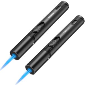 Torch Lighters, 2 Pack, Butane Lighters, Adjustable Jet Flame Torch Lighters, Windproof Butane Refillable Gas Torch Lighter Long Lighter for Candle, Grill, BBQ, Fireworks(Butane Not Included)