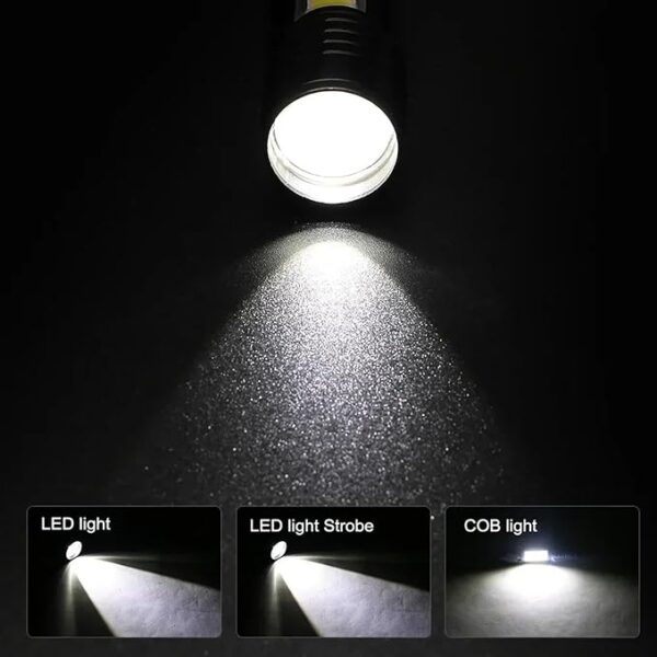 MODOAO LED Flashlight Portable Rechargeable Zoom Mini Flashlight Torch Lantern 3 Modes COB Light Flashlight for Hiking, Camping, Emergency Outdoor Use (5 Pack) - Image 3