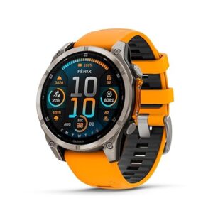 Garmin fÄnixÂ® 8 â 47 mm, AMOLED, Sapphire, Premium Multisport GPS Smartwatch, Long-Lasting Battery Life, Dive-Rated, Built-in LED Flashlight, Titanium with Spark Orange/Graphite Band