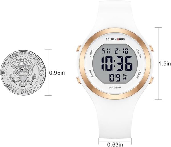 GOLDEN HOUR Waterproof Sport Women's Digital Chronograph Silicone Strap Watch - Image 8