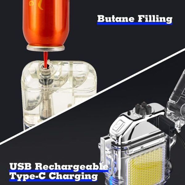 LcFun 2 Pack Waterproof Windproof Torch Lighter Butane Refillable, Electric Dual Arc Plasma Lighter with COB Flashlight and Whistle, Tactical Survival Gear Gadgets for Men for Camping - Image 4