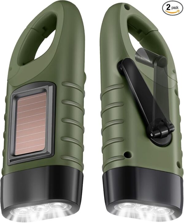 2 Pieces Hand Crank Solar Powered Flashlight Emergency Rechargeable LED Survival Light Dynamo Flashlight Torch for Outdoor Sports Hiking Camping - Image 2